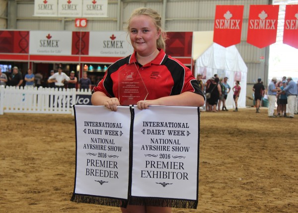 Boldview Ayrshires picked up Premier Breeder and Exhibitor. Hayley Braendler picked up the award.