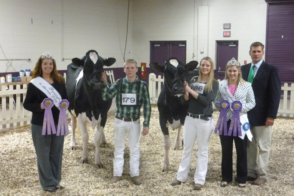 Intermediate Champions - Open and Youth Shows Danielle Varner, PA Alternate Dairy Princess Coy Campbell, Reserve Intermediate Champion Lauren Nell, Intermediate Champion Lu-Anne Antidel, PA Dairy Princess Dennis Patrick, Judge (Photo PA Holstein Association)