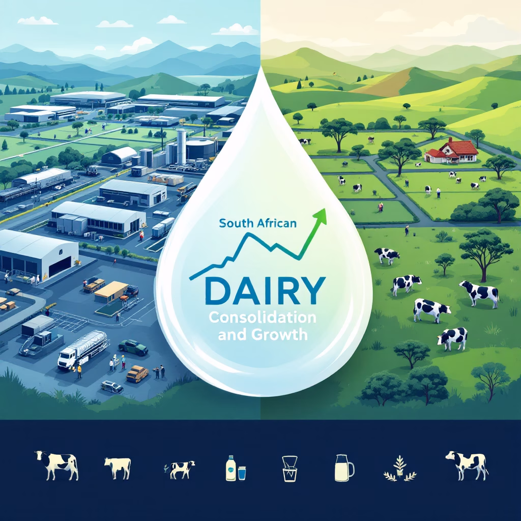 South Africa dairy industry, consolidation, export opportunities, production growth, feed costs